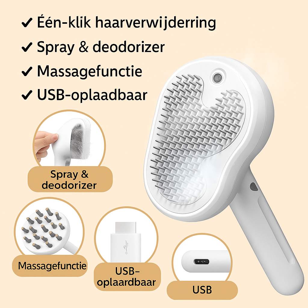 3-in-1 Huisdierenborstel met Stoomfunctie