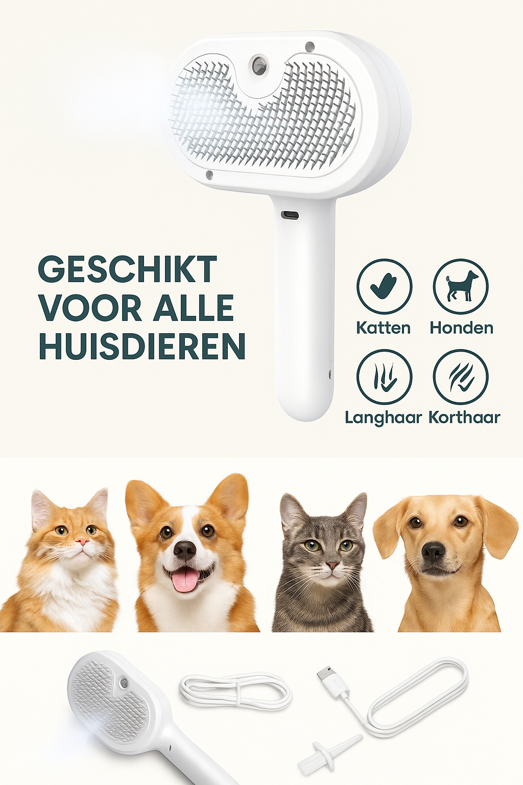 3-in-1 Huisdierenborstel met Stoomfunctie