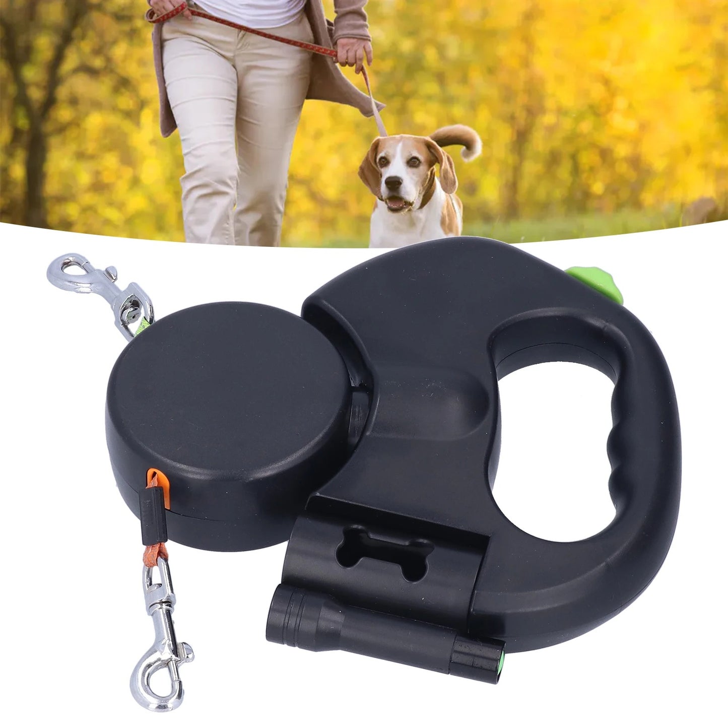 2-in-1 Uittrekbare Hondenriem met Lamp! – Eén riem, twee honden!