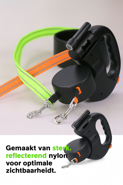 2-in-1 Uittrekbare Hondenriem met Lamp! – Eén riem, twee honden!