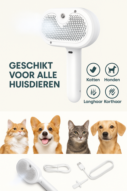 3-in-1 Huisdierenborstel met Stoomfunctie