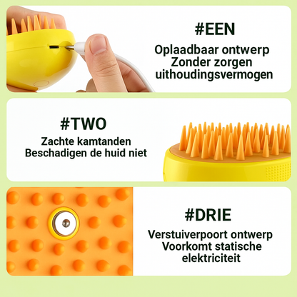3-in-1 Elektrische Stoomborstel voor Honden & Katten